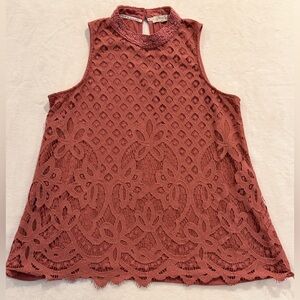 Rewind Lace Mock Neck Tank Top Size Large Boho Crochet Sleeveless Blouse
